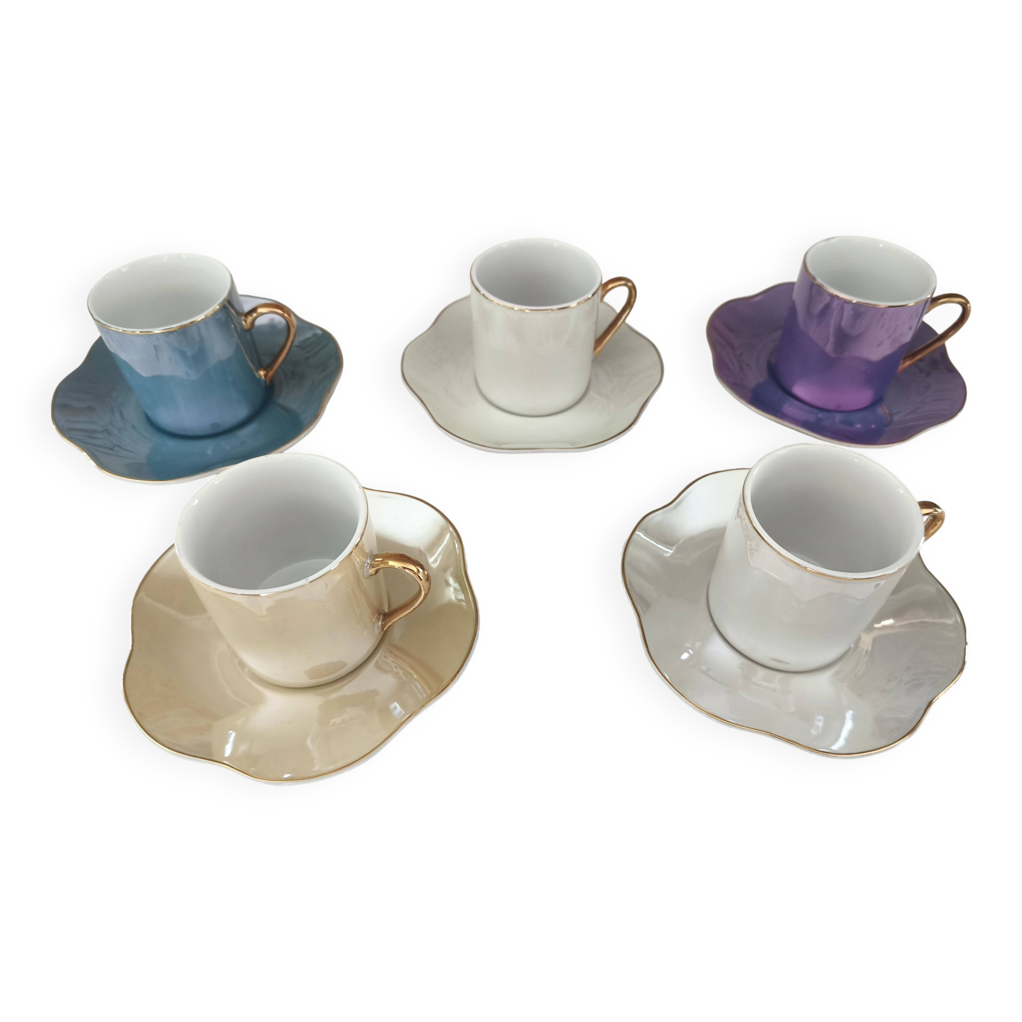 Set of 5 iridescent harlequin espresso coffee cups