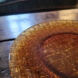 Textured Amber Glass Dessert Plates