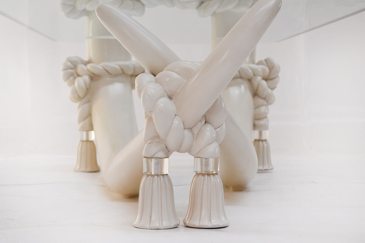 Hollywood regency style faux tusk coffee table, 1980s