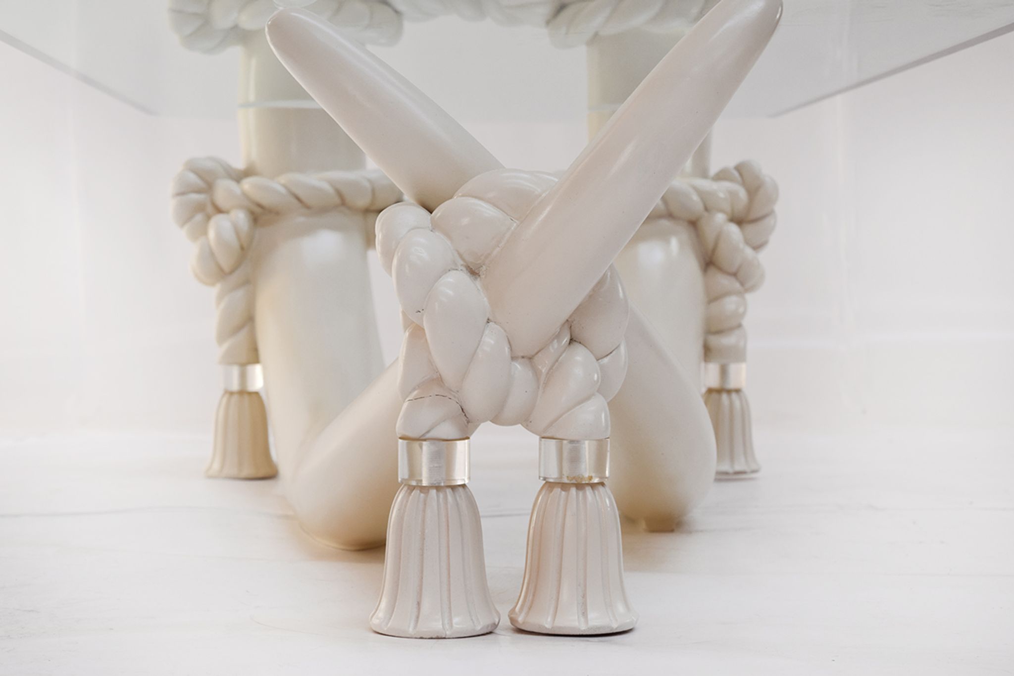 Hollywood regency style faux tusk coffee table, 1980s