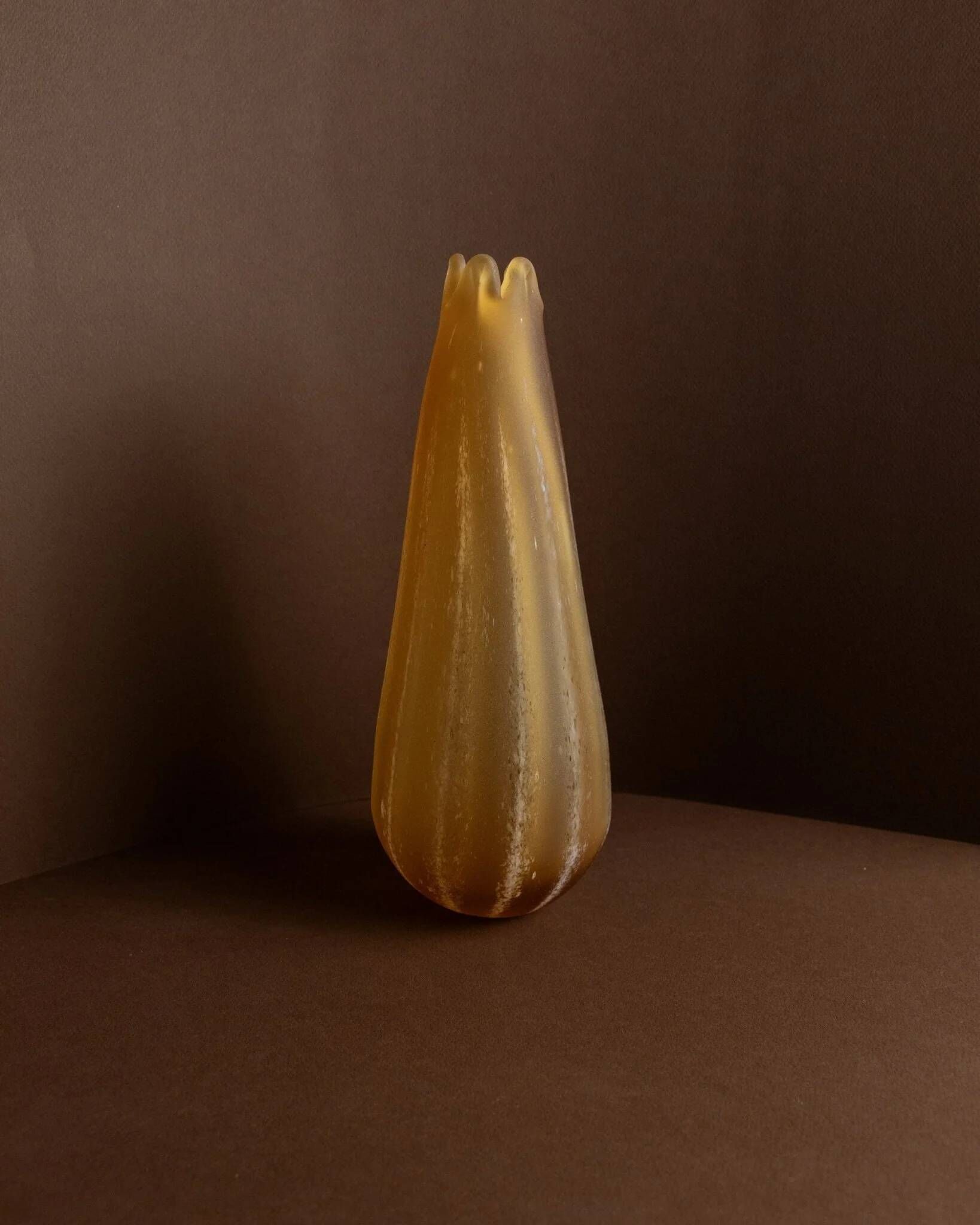Large vintage Murano glass vase, yellow-orange gradient, Italian 1960s, sculptural teardrop form