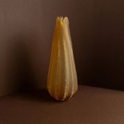 Large vintage Murano glass vase, yellow-orange gradient, Italian 1960s, sculptural teardrop form