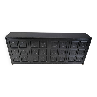 Black brutalist credenza, 1970s - vintage brutalist credenza - graphical brutalist credenza