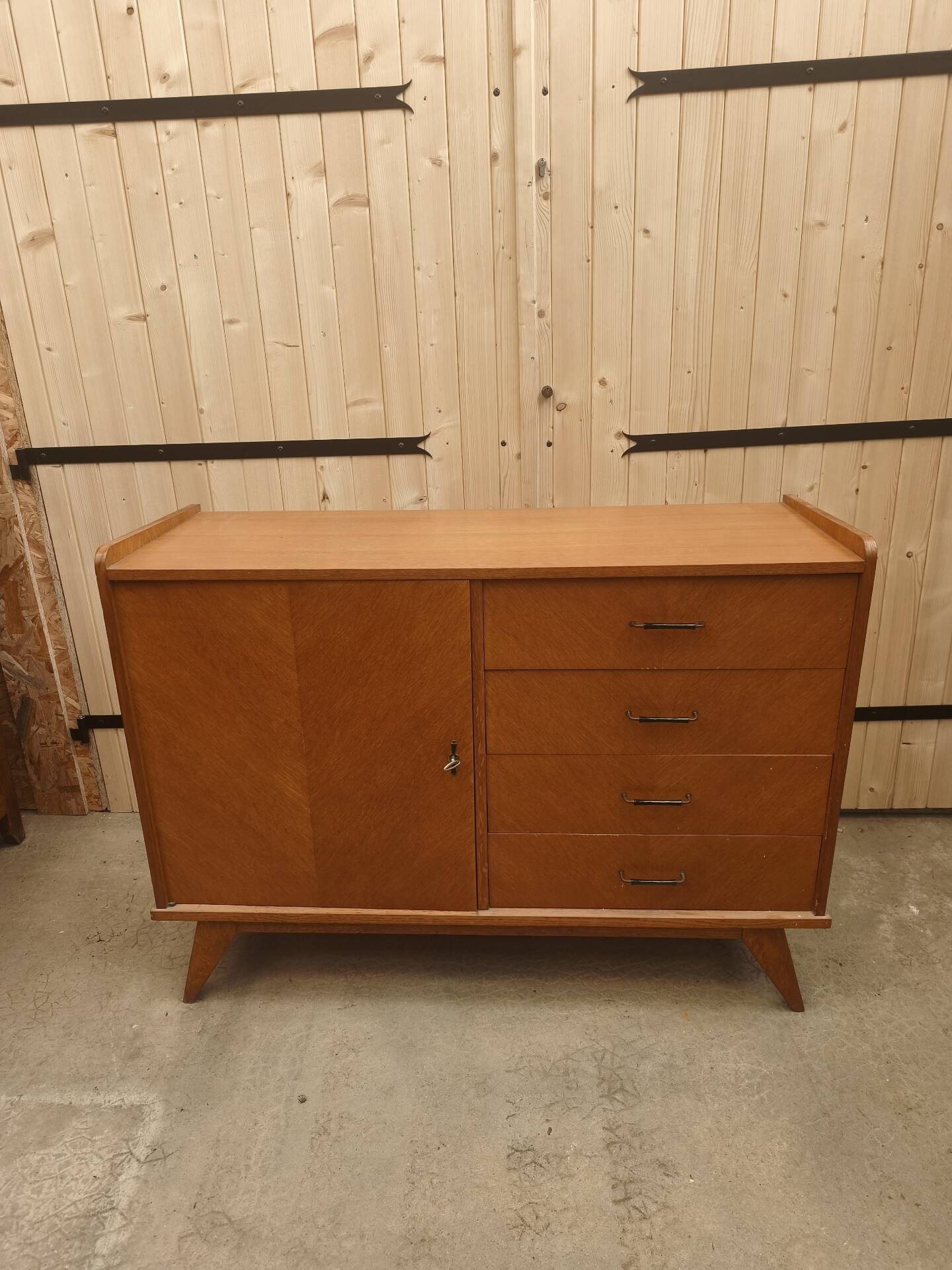 Vintage Scandinavian buffet with tapered legs.
