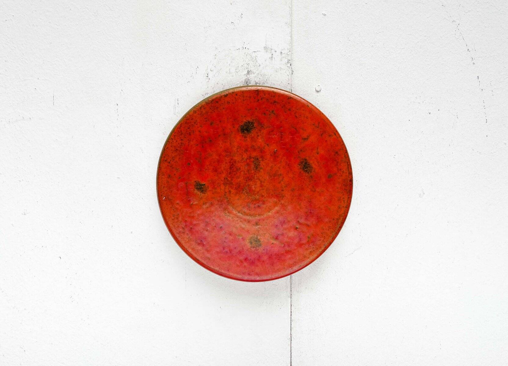 Mid-century modern Danish studio pottery, orange wall coat rack by Signe Boesen Northroup, 1960s.