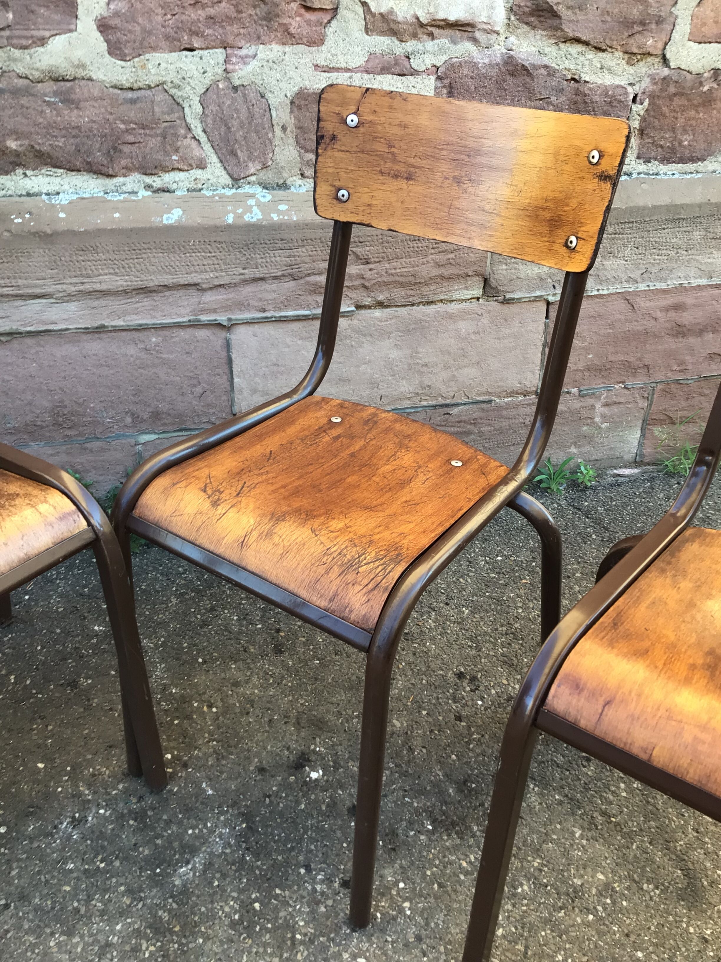 Set of 4 mismatched chairs vintage school mullca communities