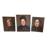 Triptych old oil portraits, women 19th century