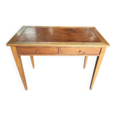 Bureau plateau cuir avec 2 tiroirs en merisier