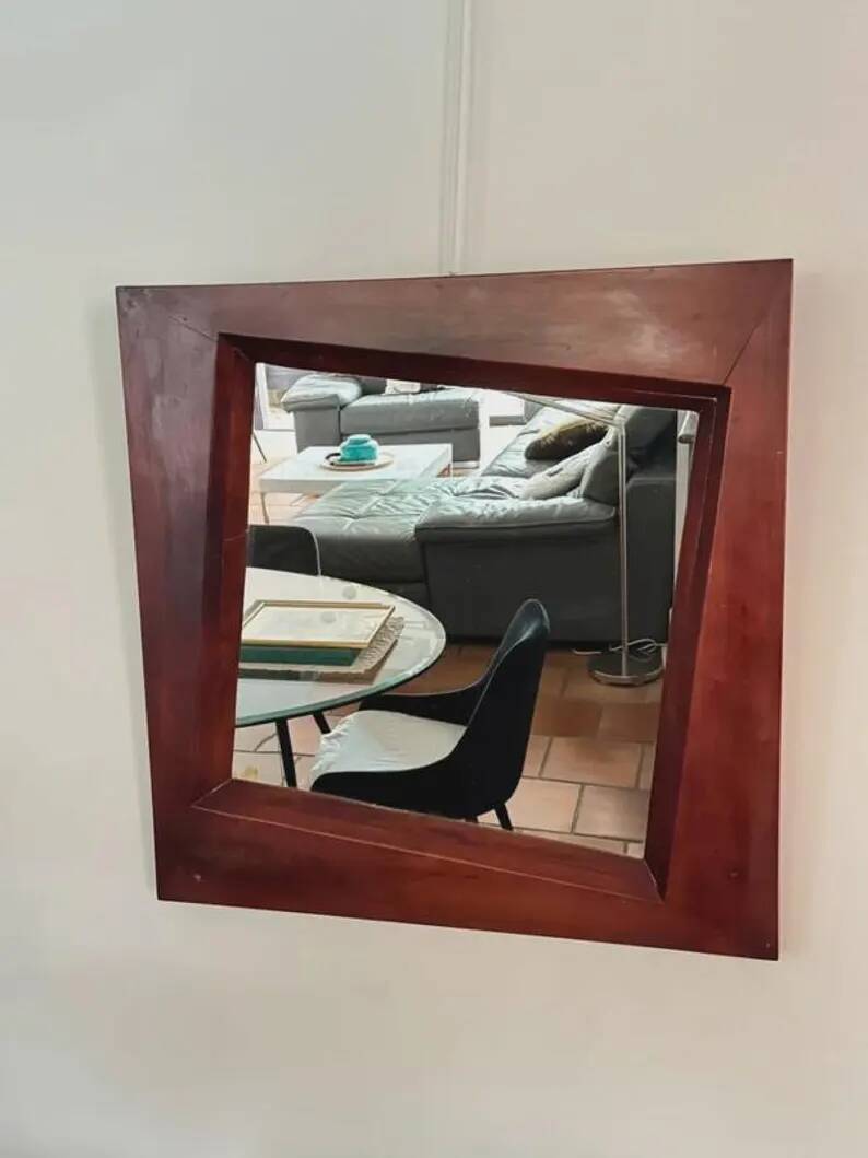 Grand miroir mural en bois exotique massif
