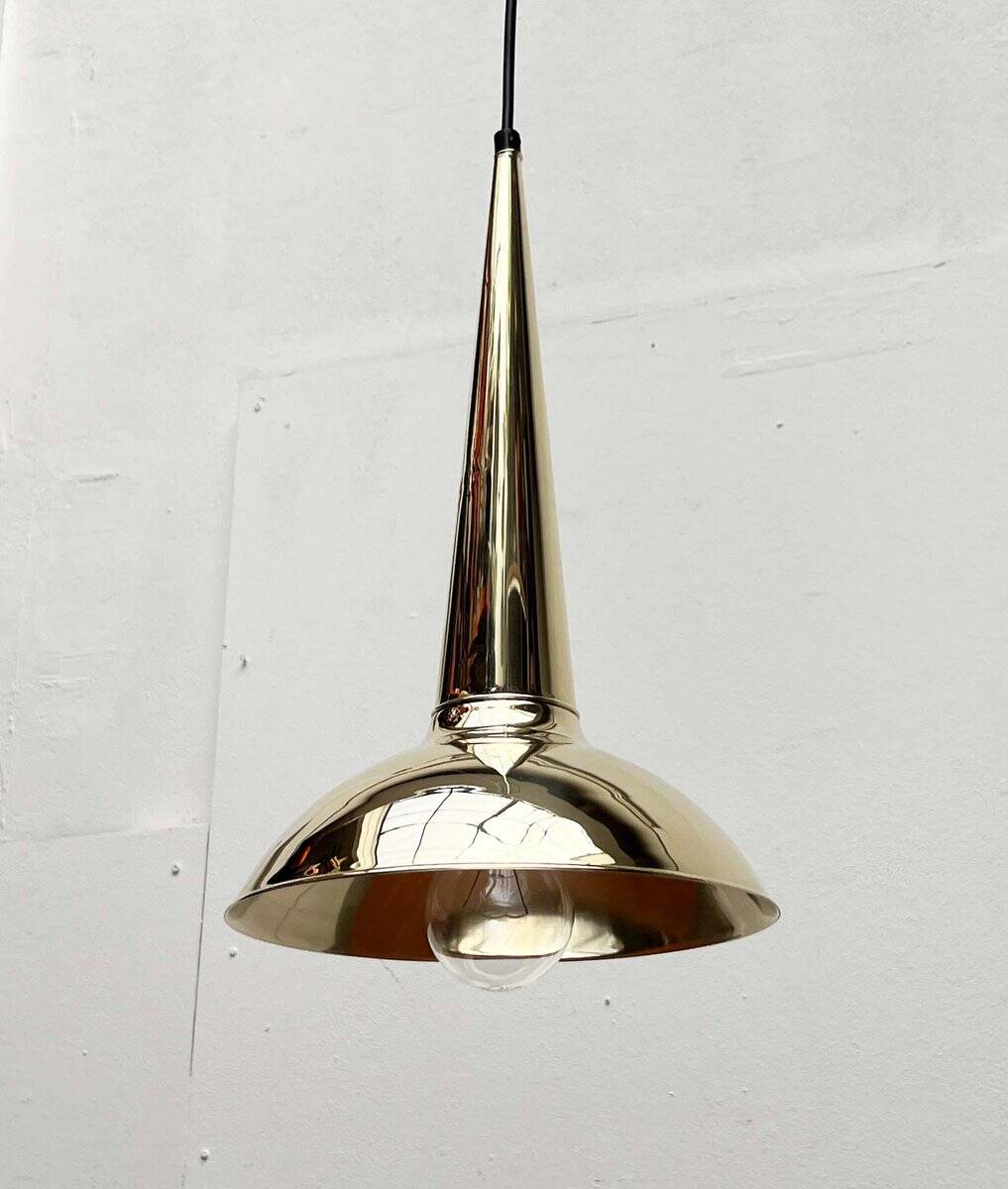 Danish mid-century brass cone pendant lamps, 1950s, set of 2.