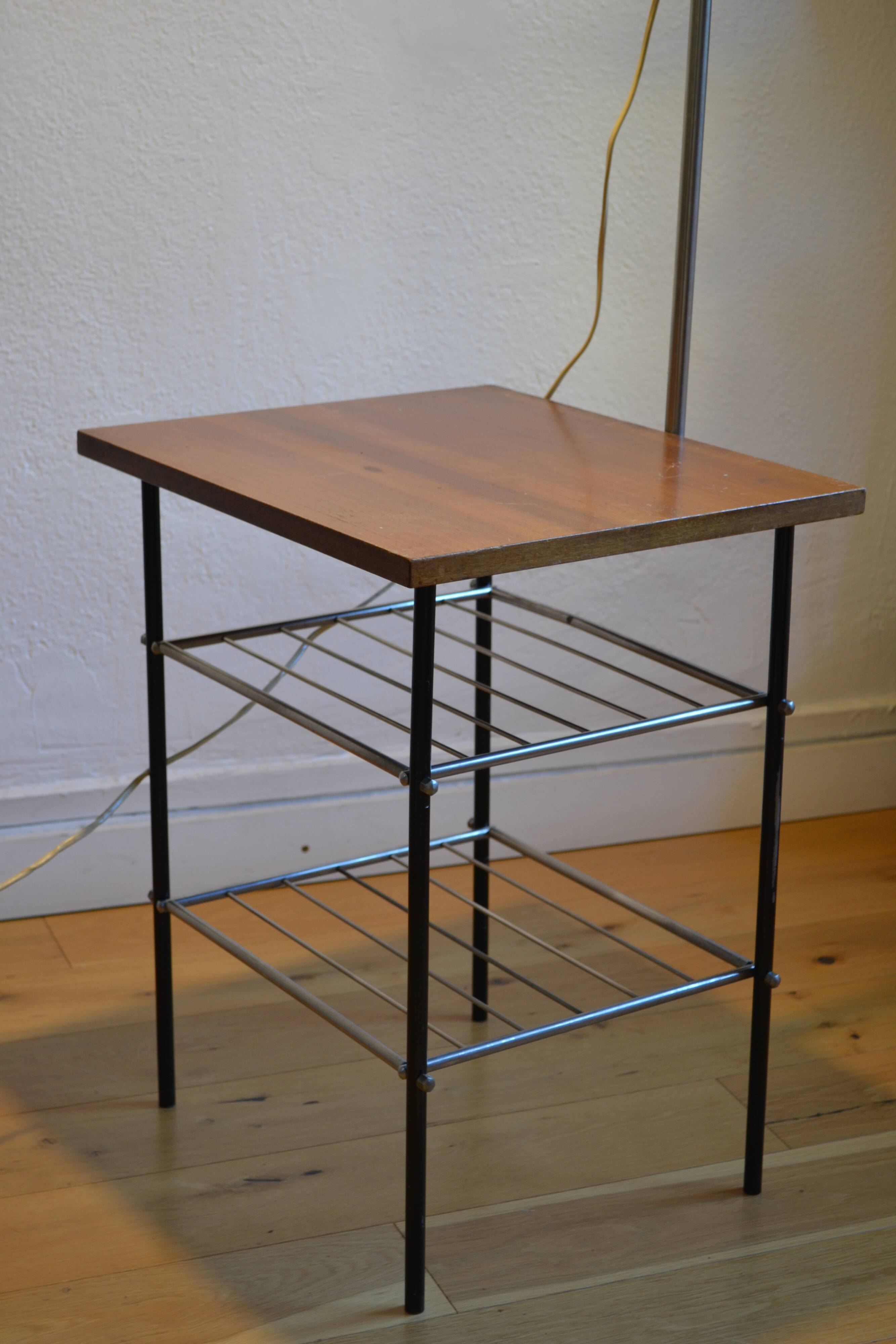 Vintage modernist reading floor lamp with table Poland 1960