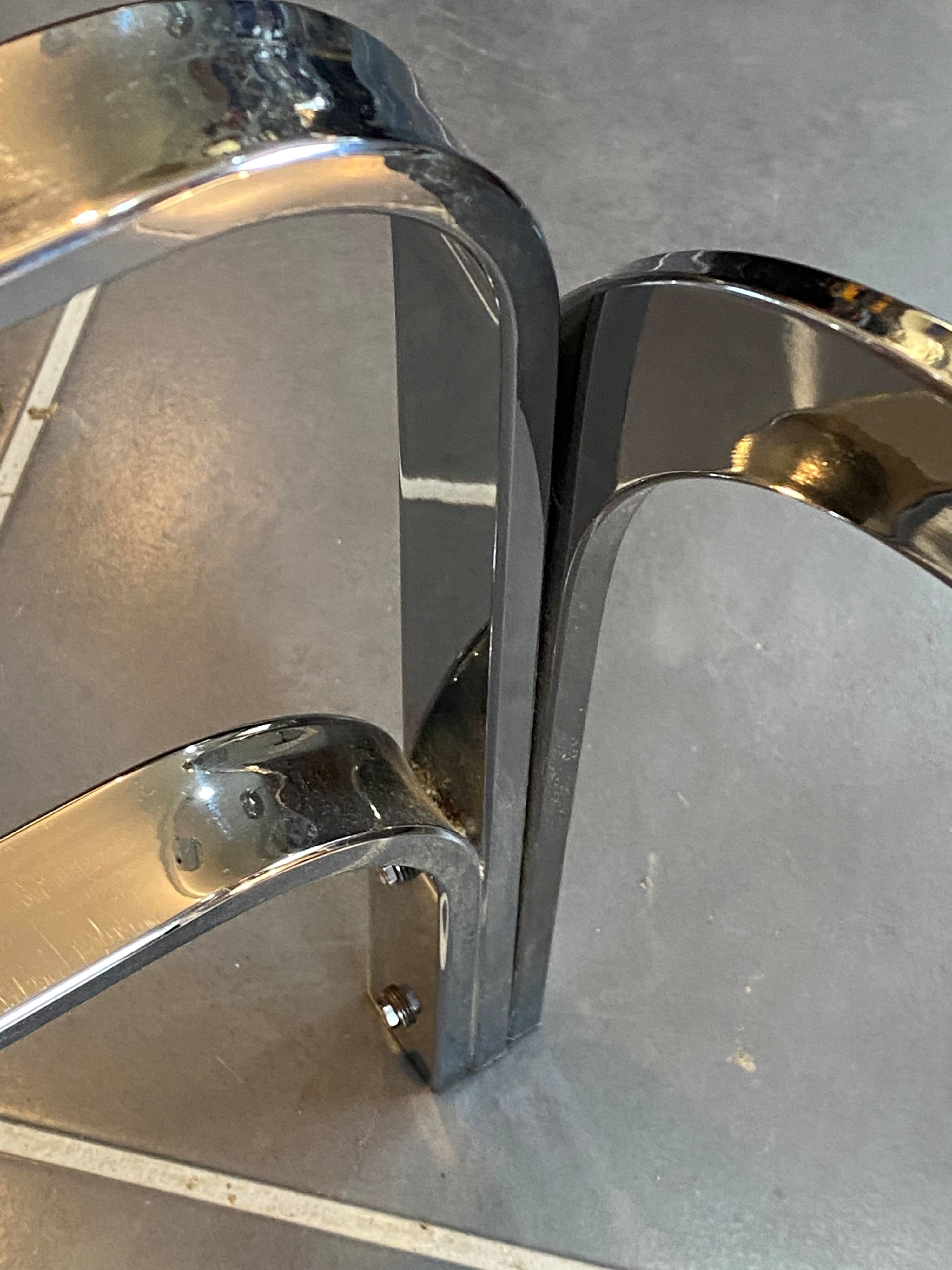 Table basse double plateau verre chrome style Bauhaus vintage 1970