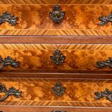 Louis XIV style commode. Walnut burl veneer and rosewood.