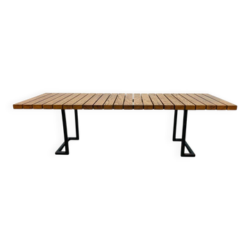 Table basse années 50 style Alain Richard, bois et métal