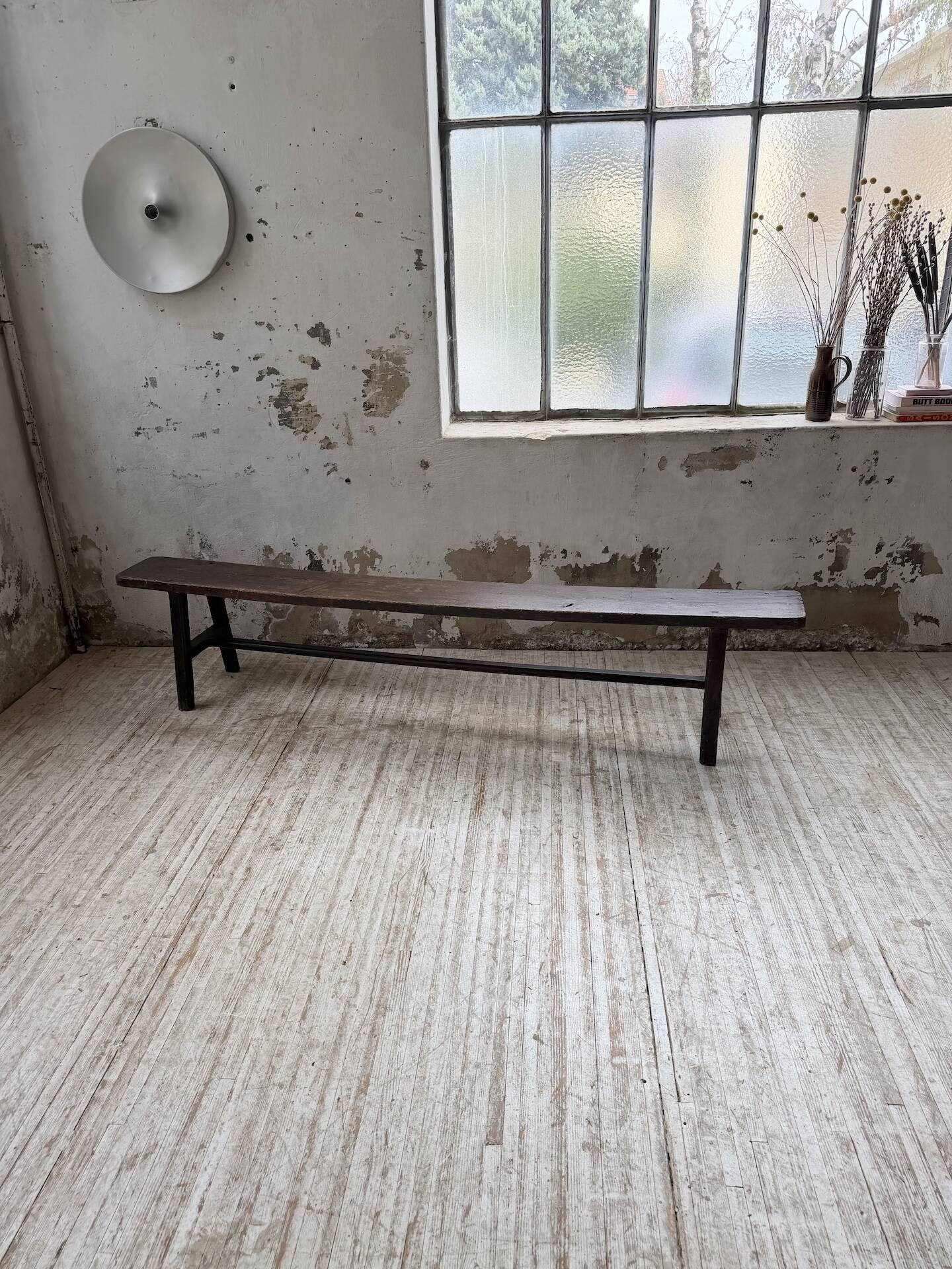 Dark patinated 1900 bench 220cm
