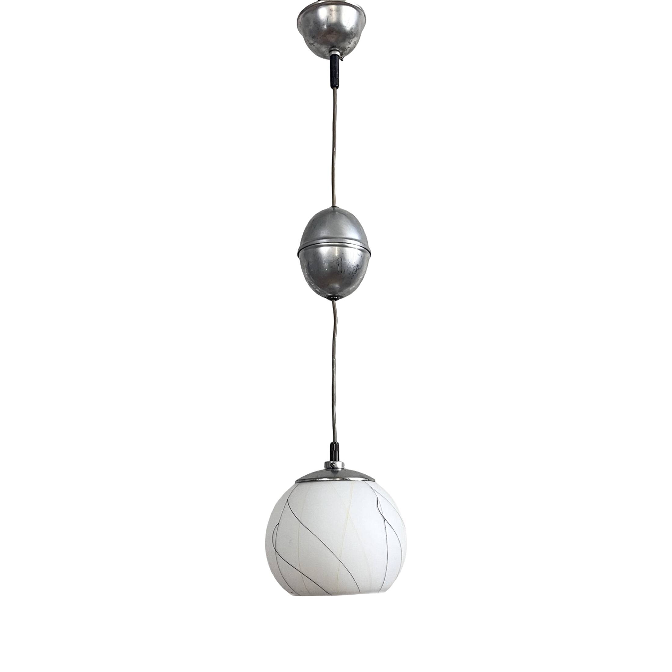 Pendant lamp, chrome, New look, Elektroinstala Děčín, Czechoslovakia, 1950s.