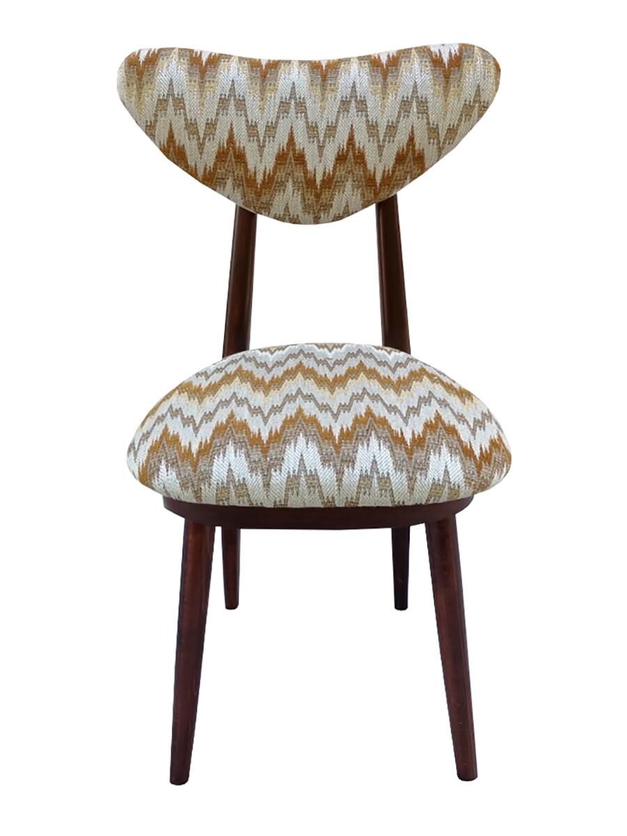 'Heart' Chair Mid-Century Modern, Yellow Velvet Gaston Daniela Jacquard, Dark Wood, Europe 1960s