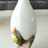Flamed vase/volutes in white opaline/polychrome Art Glass. Murano style. High 23.5 cm