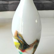 Flamed vase/volutes in white opaline/polychrome Art Glass. Murano style. High 23.5 cm