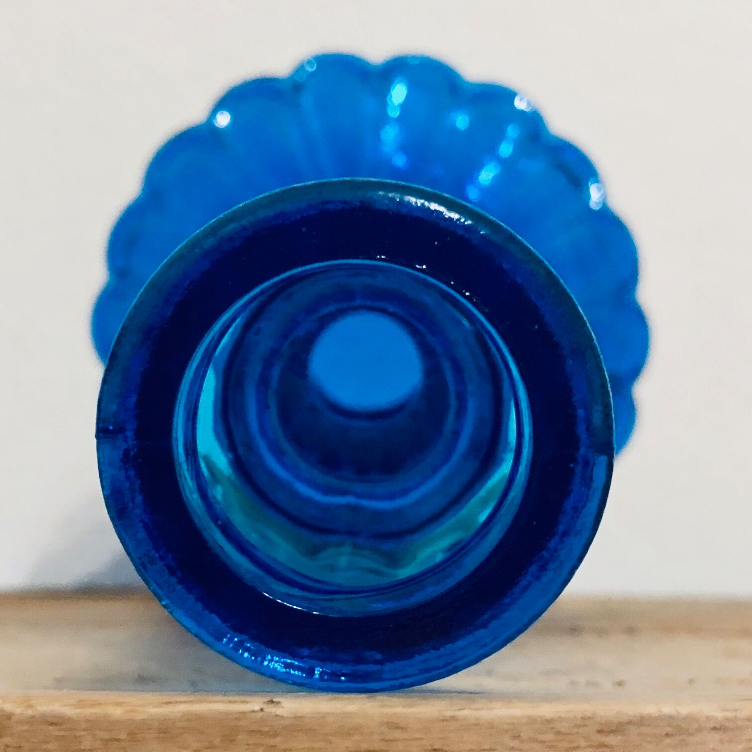 Blue glass candlestick
