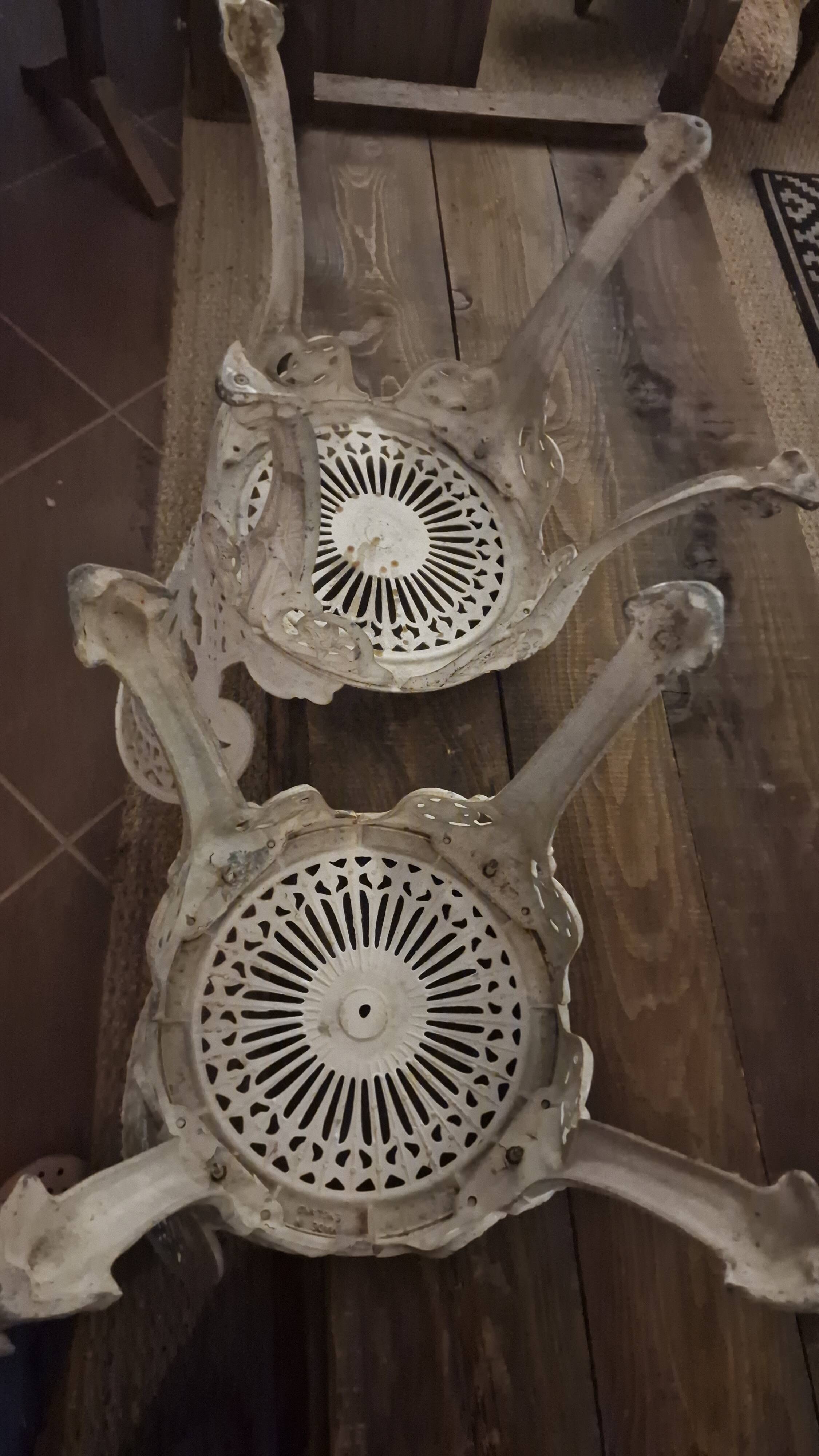 Pair of antique openwork aluminum garden chairs – Victorian style