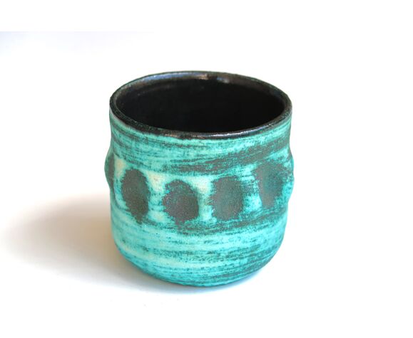 Pot bleu vert accolay en céramique, années 60