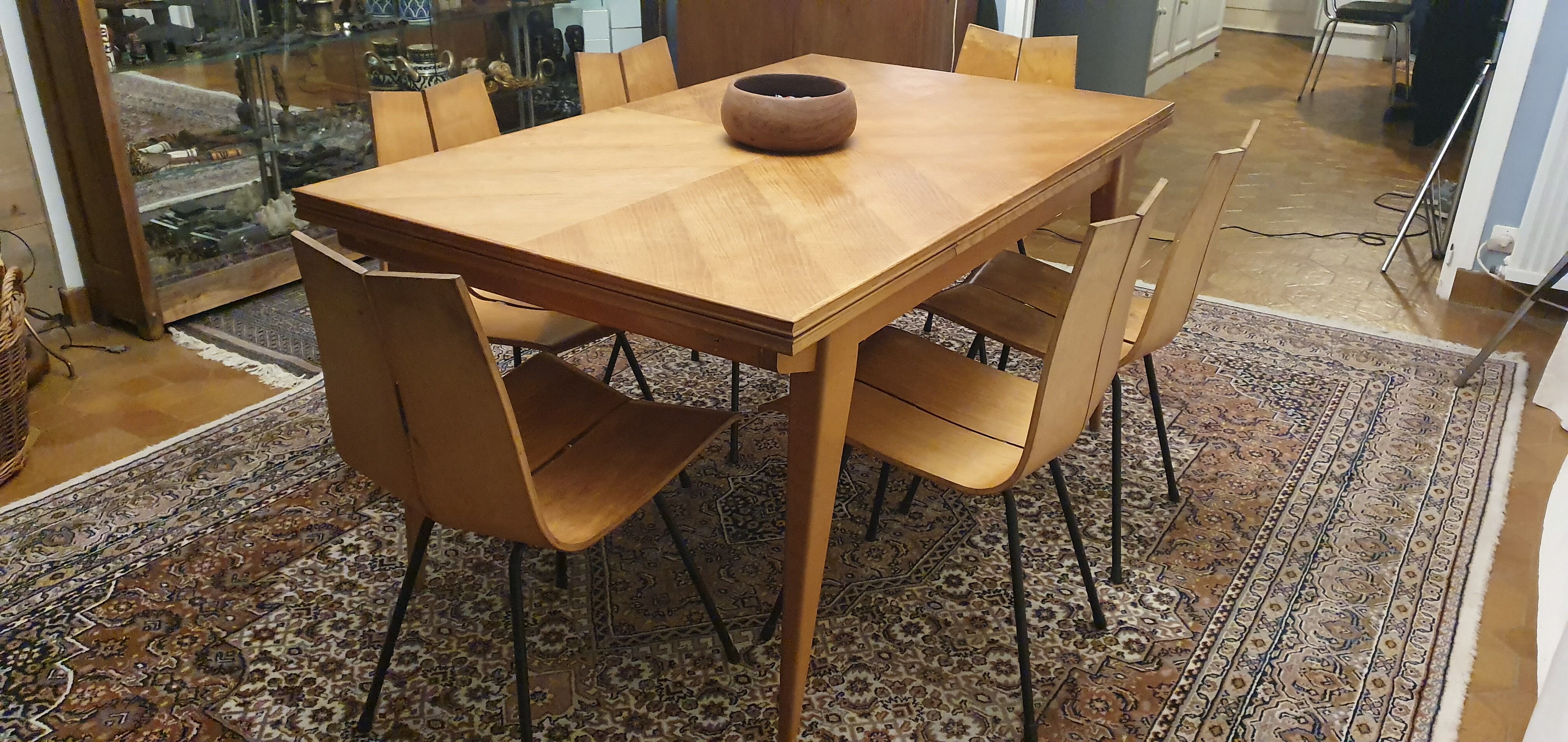 Teak table with compass feet, 1960s