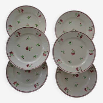 6 old earthenware flat plates badonviller 135423 red and green flower