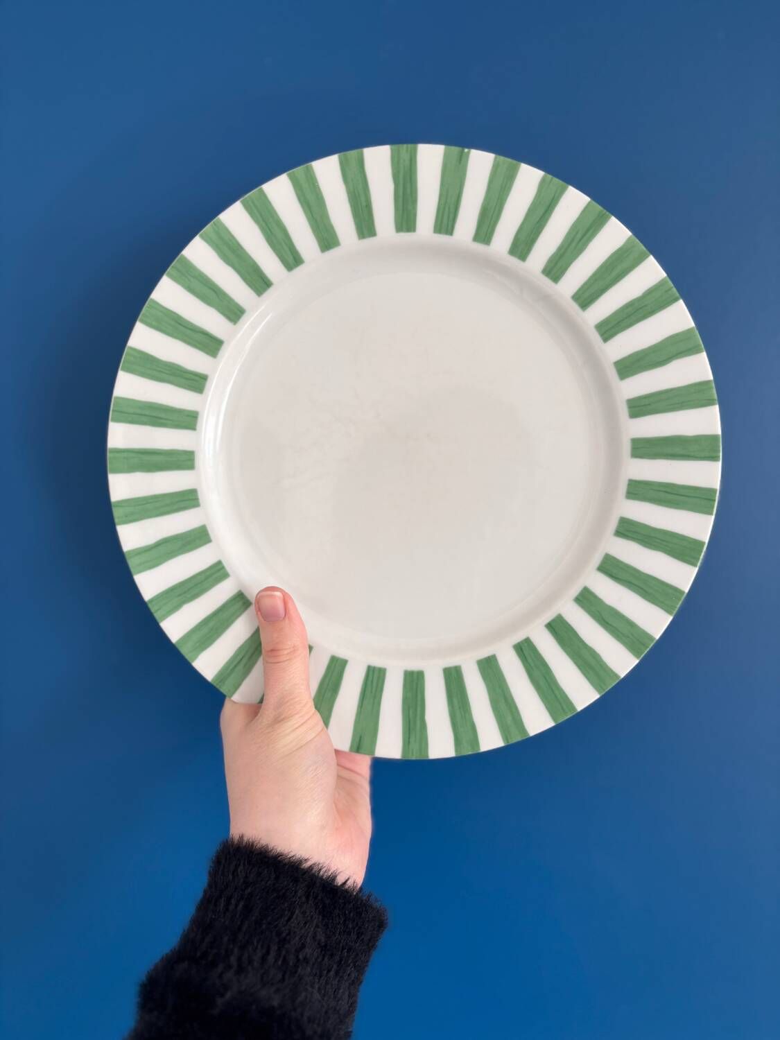 Set of 8 large Guy Degrenne flat plates, vintage green pareo model
