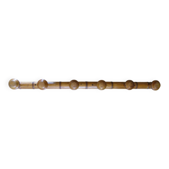 Wall-mounted coat rack with 6 wooden hooks, 1980