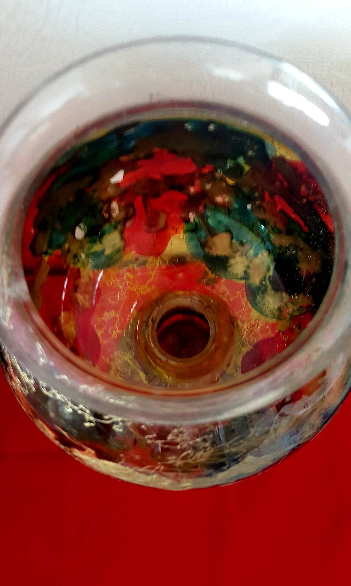 Bougeoir en verre peint a la main,d'années '90