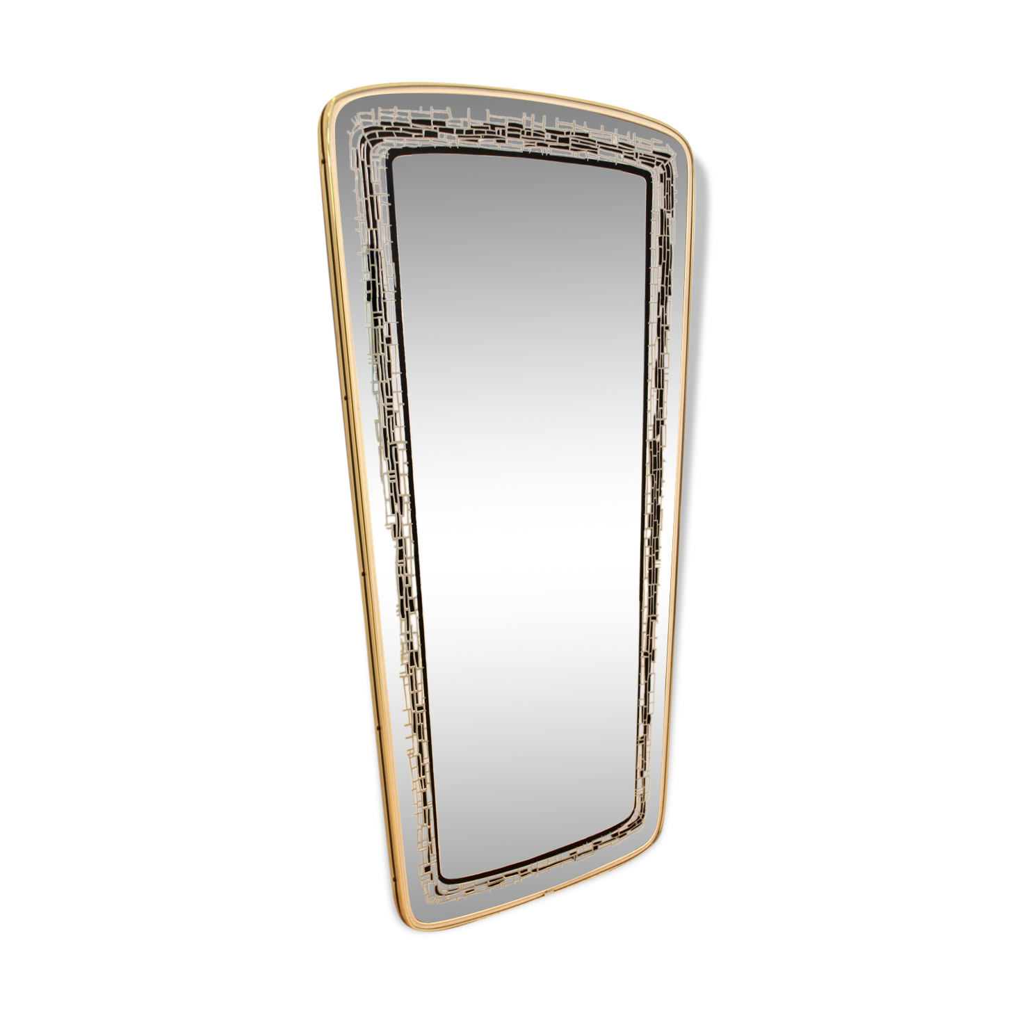 Mid-century brass framed mirror France 75x38cm