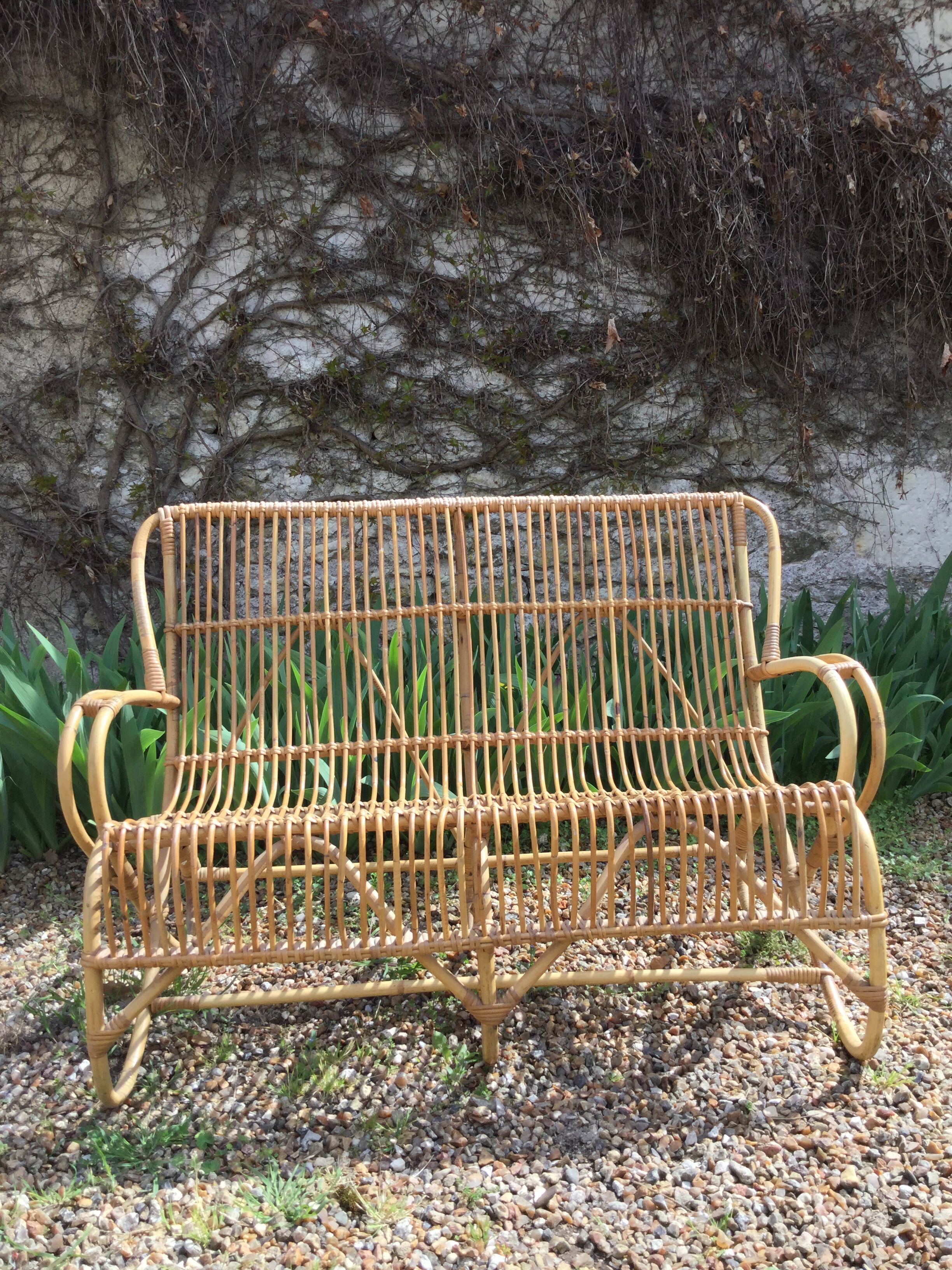 Bench into rattan vintage from the 60s