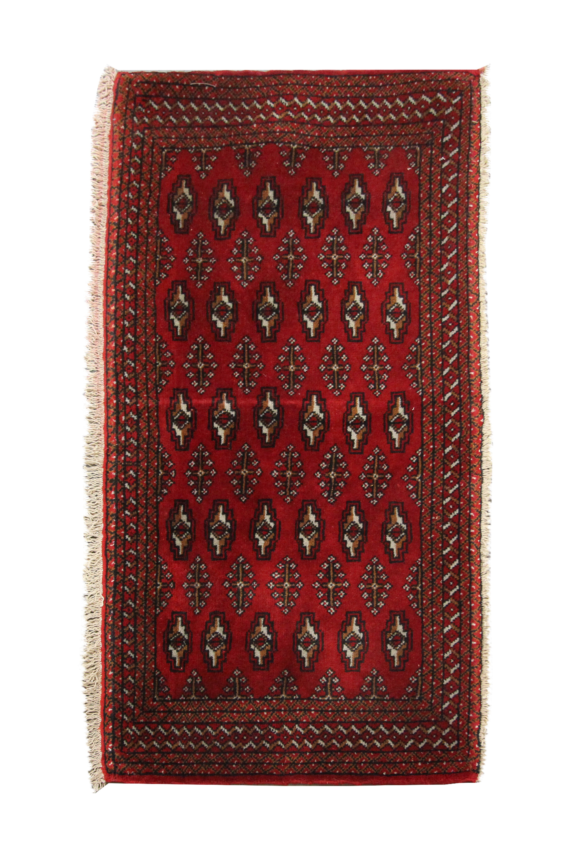 Red wool persian turkmen rug handwoven oriental small area rug- 60x130cm