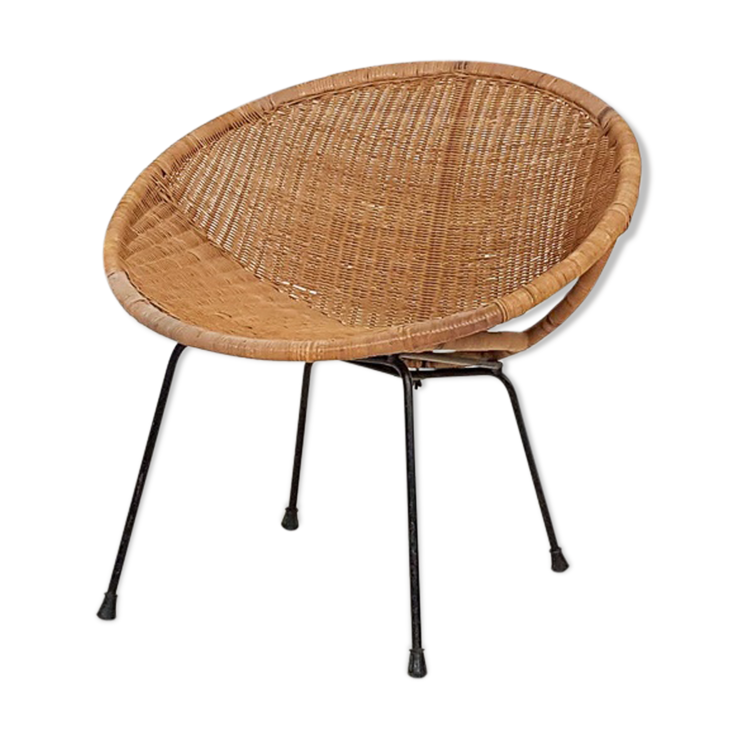 Vintage metal and rattan lounge chair , The Netherlands 1960’s