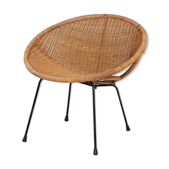 Vintage metal and rattan lounge chair , The Netherlands 1960’s