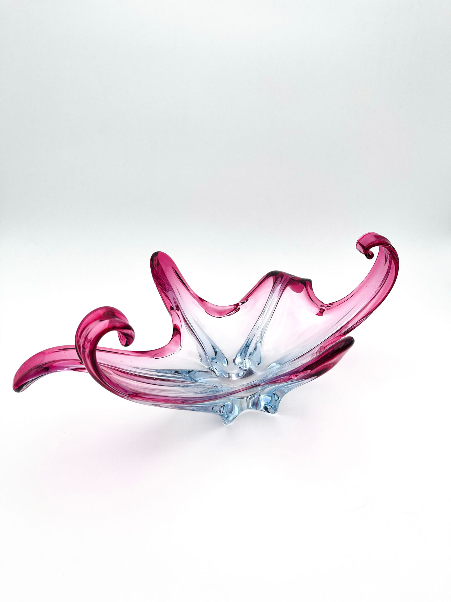 Large organic Murano sommerso bowl - Aquamarine blue and pink