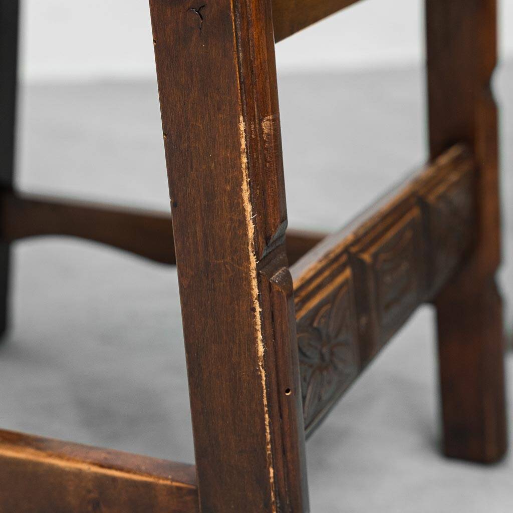 Set of 6 dining chairs in wood and brown leather, late 19th century
