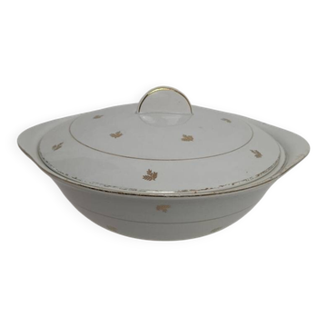 Soupière faïence blanche et motif doré