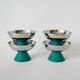 set of 4 large stainless steel bowls and green plastic feet 1970