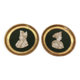 Pair of medallions of Napoleon I and Josephine - Gilded wood from the period (Ø 10.8)