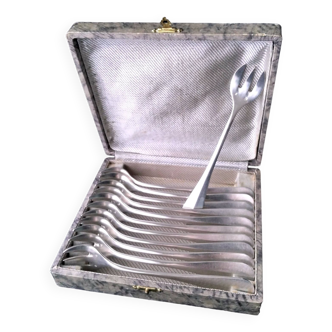 Coffret de 12 fourchettes à huitres en métal argenté