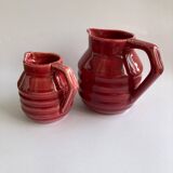 2 petits pots à lait et à crème Onnaing art déco rouge