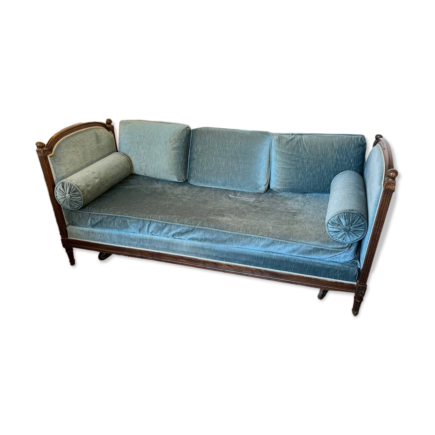 Vintage Louis XVI style blue velvet sofa