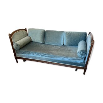 Vintage Louis XVI style blue velvet sofa