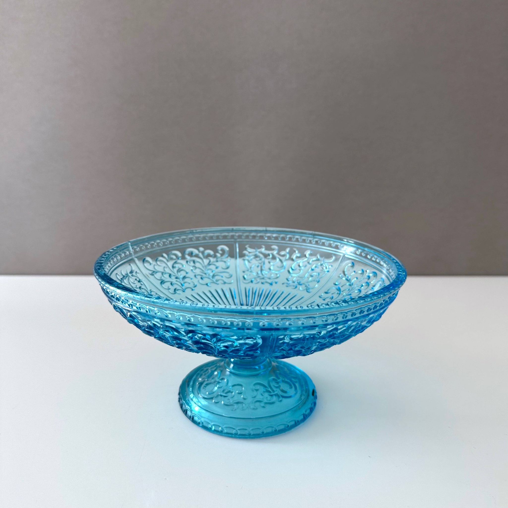 Bol ancien en verre, verre pressé turquoise, 19ème siècle