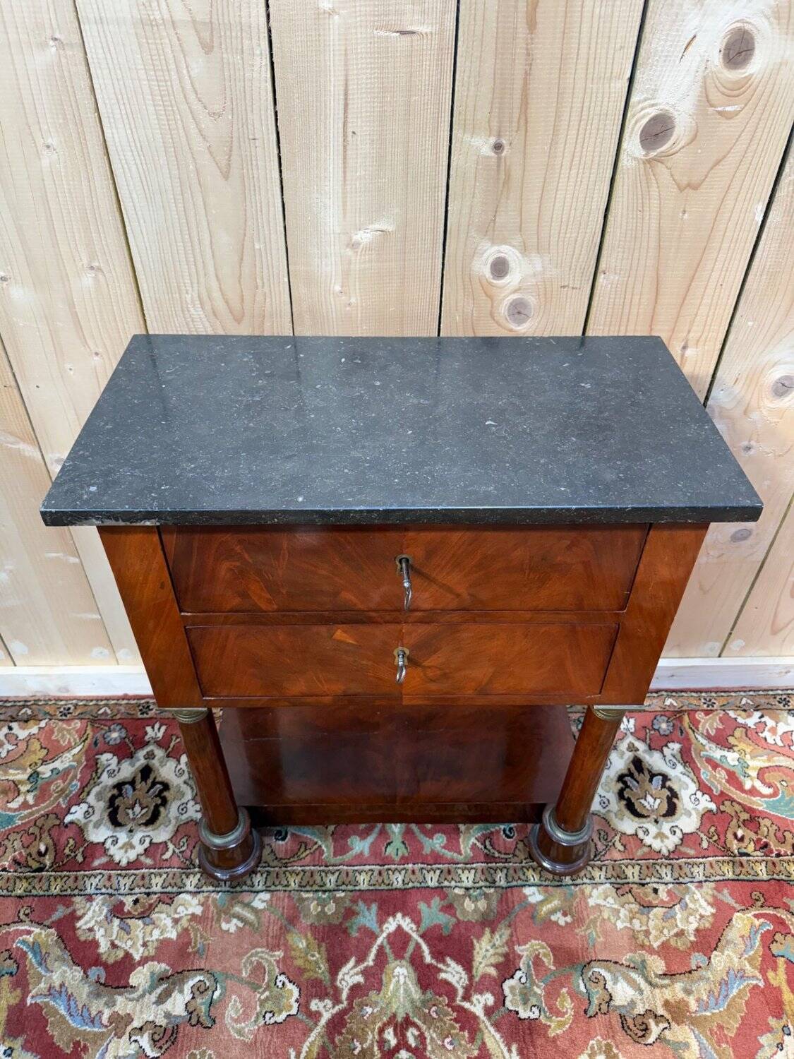 Empire side table in walnut and black marble