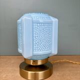 Vintage art deco globe table lamp in blue opaline