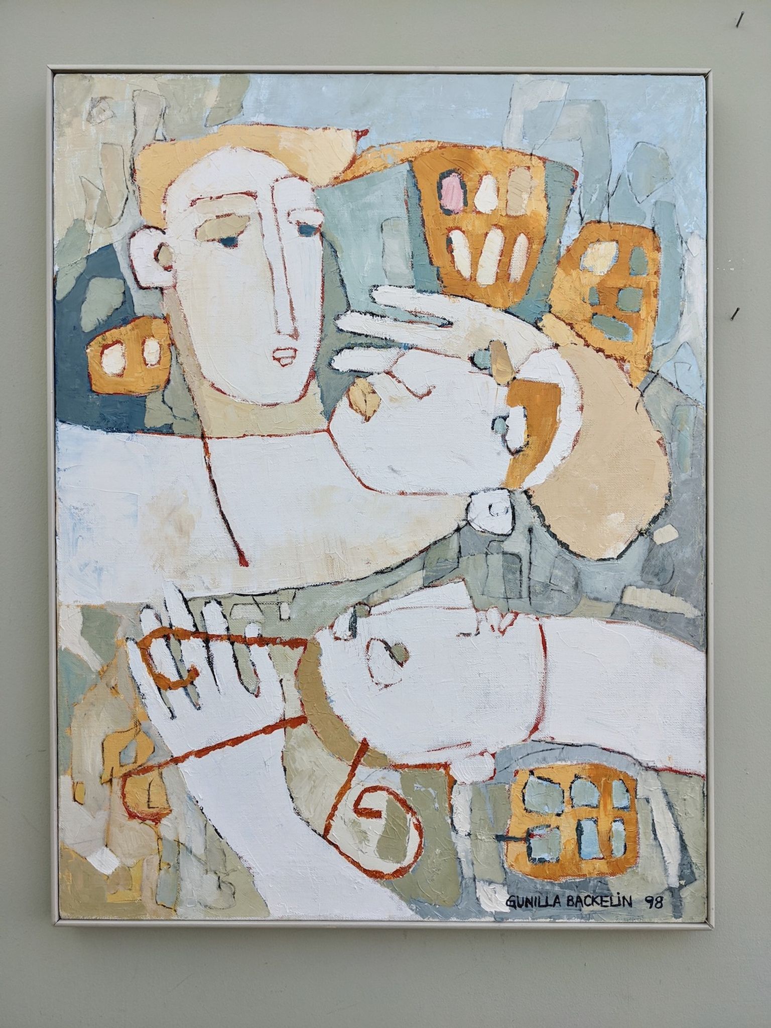 1998 "The Trio" Modernist Style Swedish Expressionist Portrait Oil Painting, Framed