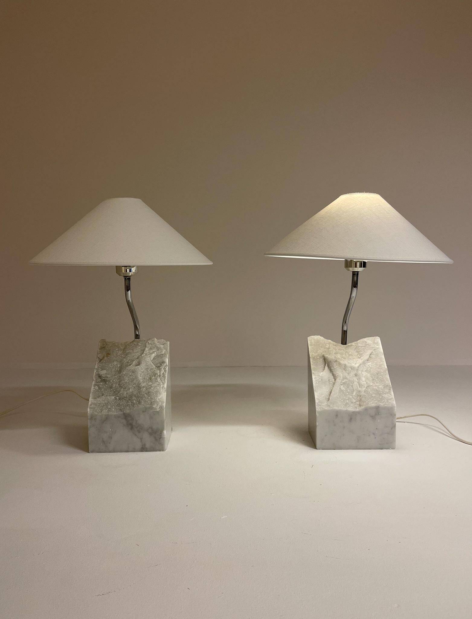 Paire de lampes de table en marbre et acier Bergboms du milieu du siècle, années 1970, Suède